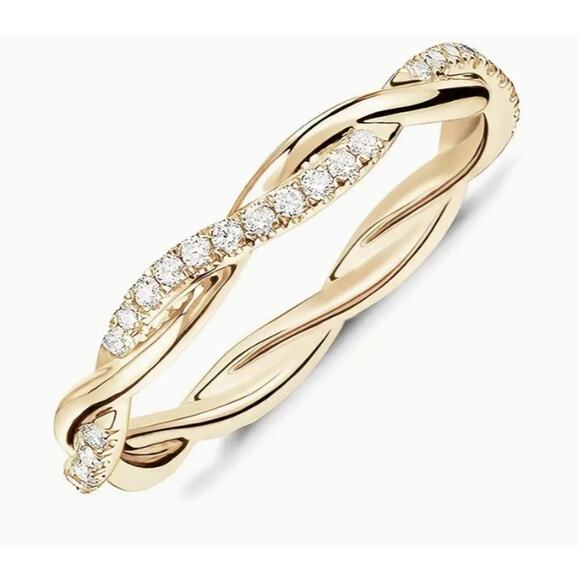 Twisted Golden Cubic Zirconia Delicate Fashion Stackable Twist Band Ring Size 9 - Picture 3 of 5